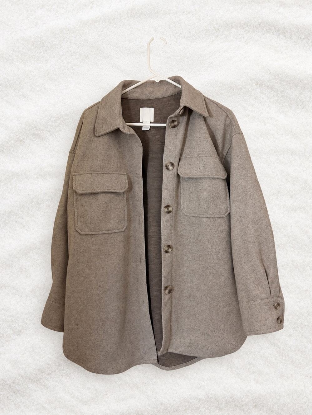 H&M Taupe Textured Oversized Shacket Shirt Jacket Small
